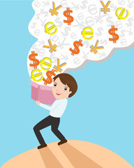 Businessman and money box