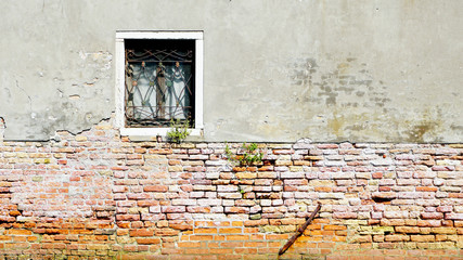 window and ancient decay wall half brick wall