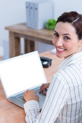 portrait of a smiling businesswoman using laptop