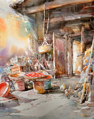 watercolor painting door