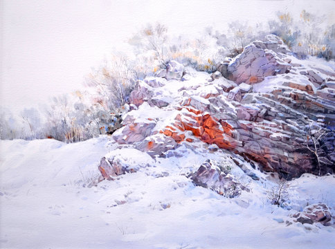 watercolor snow landscape