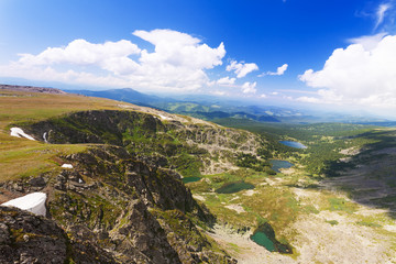 Fototapeta na wymiar Top view of Karakol lakes in Altai mountains. Altai, Suberia
