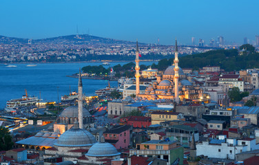 Beautiful view of Istanbul with illumination in summer twilight