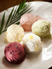 set of scoops of homemade ice cream