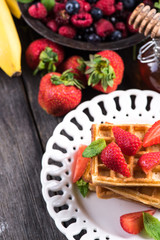summer breakfast,sweet waffles with strawberry
