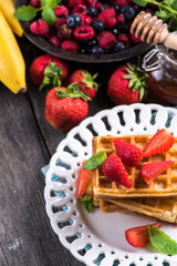 summer breakfast,sweet waffles with strawberry
