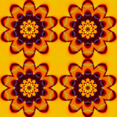 Abstract seamless pattern with red, orange, brown and yellow stylized flowers