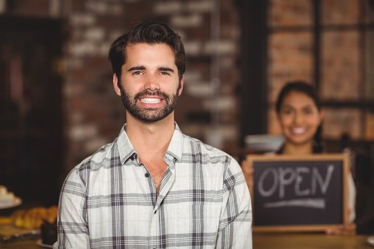 Smiling customer looking at the camera