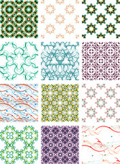 Set seamless geometric patterns - circles, swirls and floral