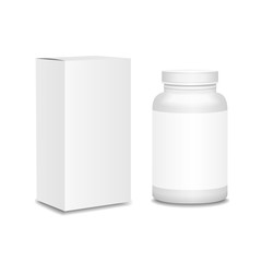 Blank medicine bottle with box realistic isolated on white