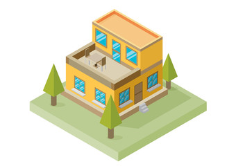 A vector illustration of a large new isometric home. Isometric h