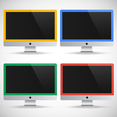 set of realistic detailed colored monitors isolated on a gray background. stock vector illustration eps10  