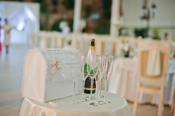 empty glasses of champagne at wedding party
