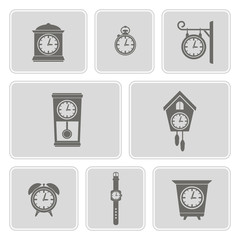 set of monochrome icons with clock for your design
