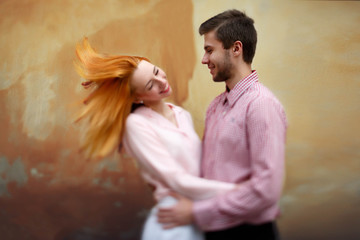 cute romantic gentle beautiful redhead stylish girl and her boyf