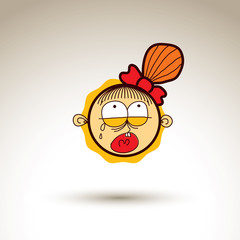 Vector simple illustration of depressed crying girl isolated on