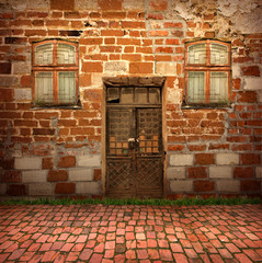 Fototapeta na wymiar Antique exterior with old door and windows for design