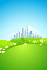 Green Landscape with City