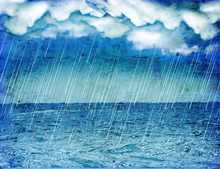 Raining storm in sea.Vintage nature background with dark clouds
