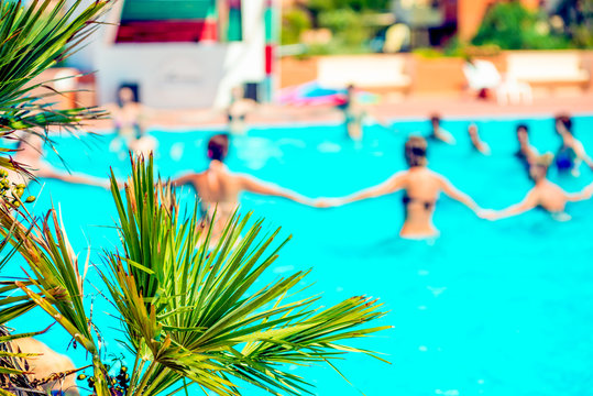 group doing aquagym in a pool