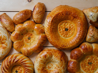 Uzbek bread on the wooden table