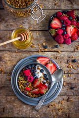 Healthy breakfast. Granola with fresh berries and  yogurt