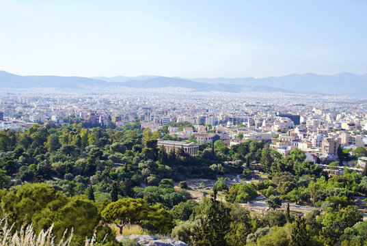 cityscape of Athens Greece with the Temple of Hephaestus view 