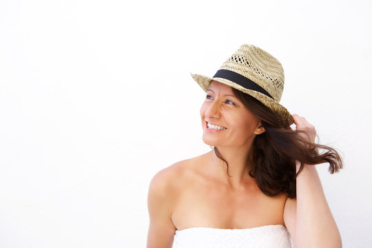 Summer woman in hat smiling