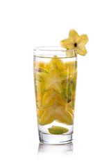Infused fresh fruit water  starfruit and grape. isolated over wh