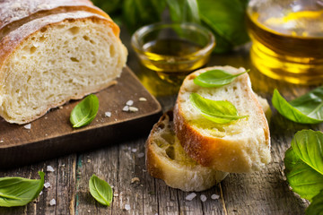 Italian ciabatta  bread with olive oil