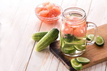 fresh fruit Flavored infused water mix of  grapefruit and cucumb