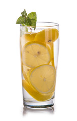 Infused fresh fruit water of lemon. isolated over white