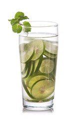 Infused fresh fruit water of lime. isolated over white