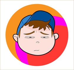 Kid With Cap (sad/crying expression), a hand drawn vector illustration of a kid wearing blue cap with sad/crying expression (editable).
