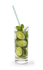 Infused fresh fruit water of cucumber. isolated over white