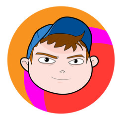Kid With Cap (smiling expression), a hand drawn vector illustration of a kid wearing blue cap, smiling.