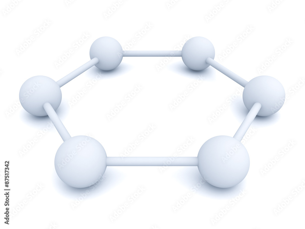 Aufkleber 3d white hexagonal molecular structure model isolated over white background with shadow