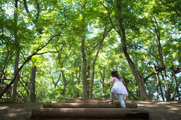 Fototapeta premium 森の公園で遊ぶ女の子