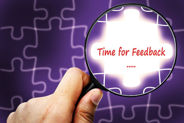 Time for Feedback word. Magnifier and puzzles.