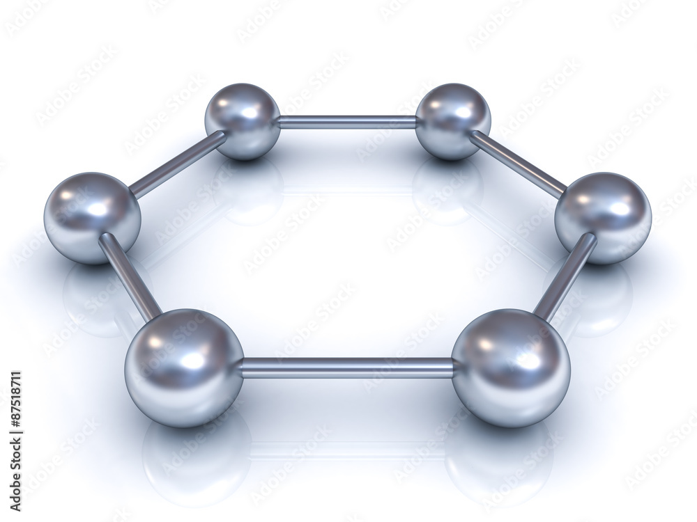 Aufkleber 3d hexagonal molecular structure model isolated over white background with reflection and shadow