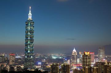 Taipei, Taiwan city skyline at twilight.