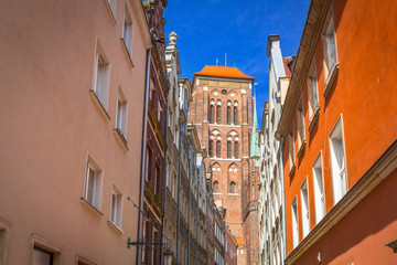 Architecture of the old town in Gdansk with St. Mary Cathedral, Poland