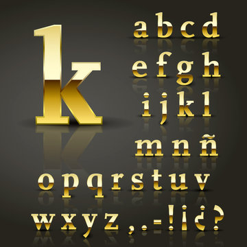 Vector set of a bold Golden alphabet. Shiny gold lower case letter typography. EPS 10