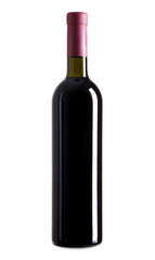 Red wine bottle isolated over white background