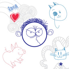 Vector hand drawn cartoon angry boy. Education theme graphic des
