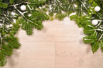 Christmas background with twigs and snow