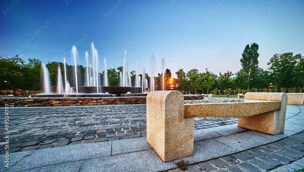 Wall mural bench in park