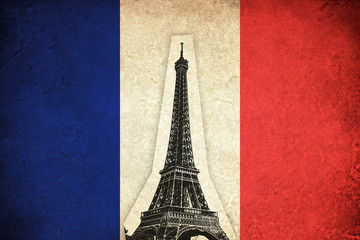 Grunge Flag of France with Eiffel Tower