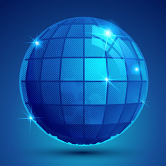 3d blue sphere with flashes, shiny dotted futuristic round struc