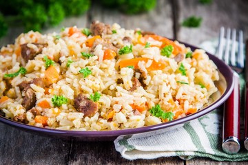 Uzbek pilaf with lamb and carrots